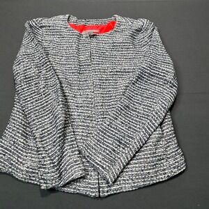 Gap Women Textured Blazer Jacket Blue White Neon Orange Lining Size 8 Full‎ Zip